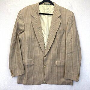 Vintage Bachrach Blazer Mens 44 Tall Tan Pink Green Plaid Wool Silk Coat Canada